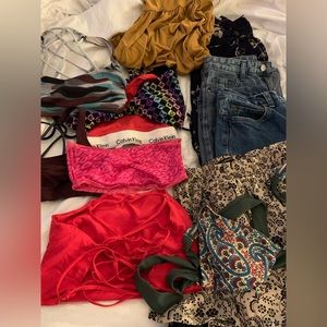 2 Jeans 1 Cotton pants with prints, skirt-new, dress 7 tops sports bra and swim